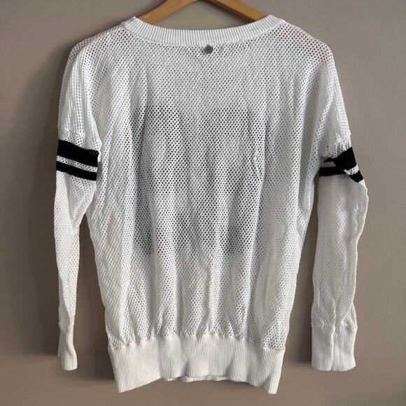 Uniquely Lorna Jane 89 Knit White and Black Open Knit Jersey Sweater Size Small - Picture 4 of 5